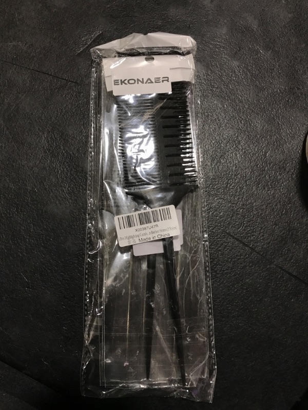 Photo 2 of 6 Pcs Highlighting Comb Set Professional Weaving Styling With Rat Tail Comb Teasing Foiling Comb Heat Resistant For Hair Salon Barber Home(Black)