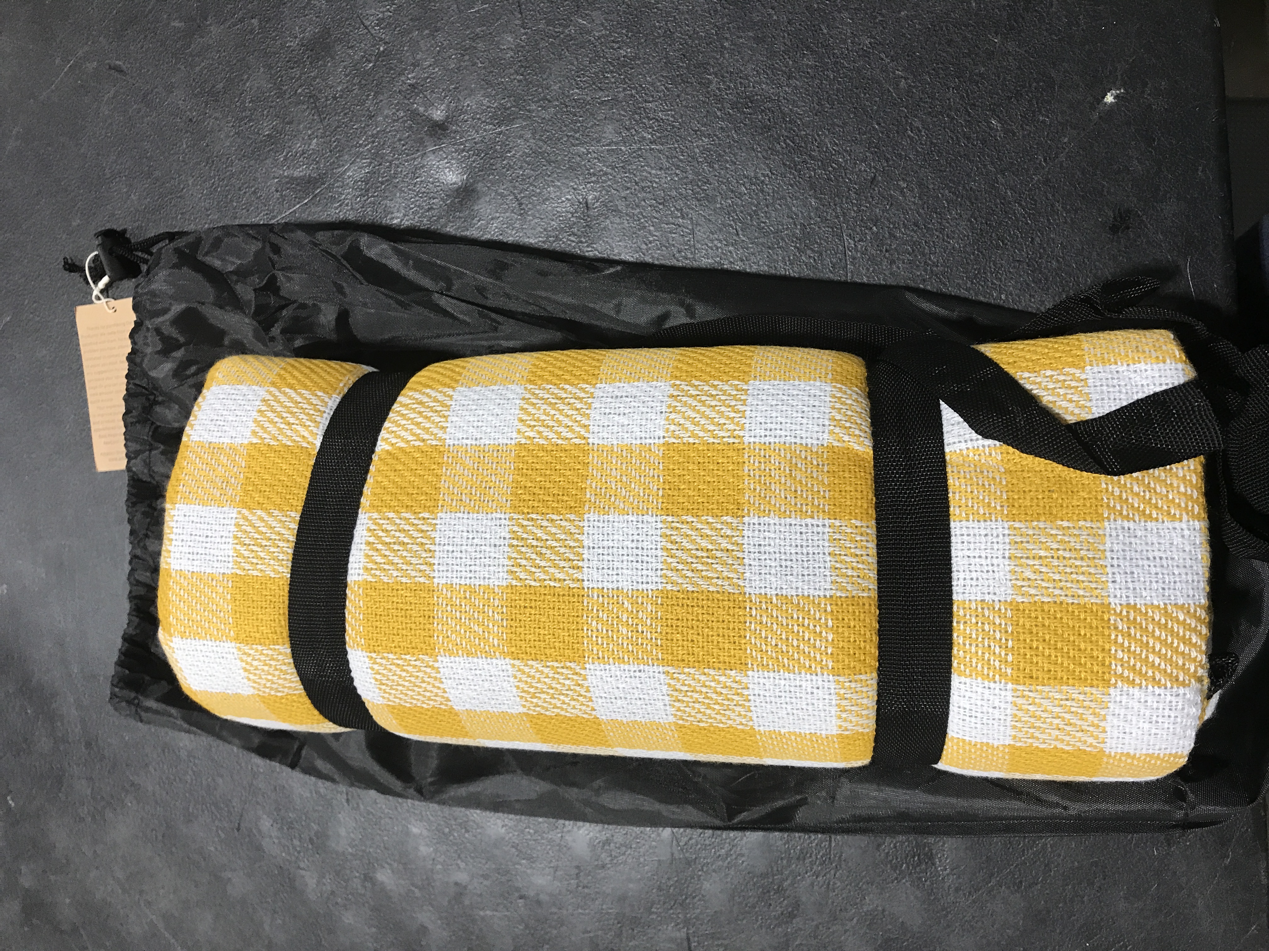 Photo 2 of AeeCool Picnic Blanket 79"x59" with 3 Layers Materia Waterproof Foldable Plaid Picnic Mat for Camping Beach Park Family Concerts Fireworks (Yellow and White Checkered, 79x59)