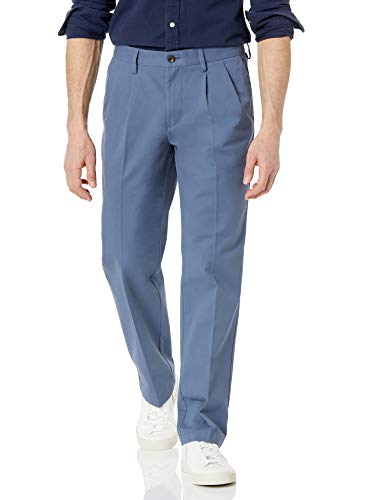 Photo 2 of Amazon Essentials Men's Classic-Fit Wrinkle-Resistant Pleated Chino Pant (Available in Big & Tall), Indigo, 42W X 32L
