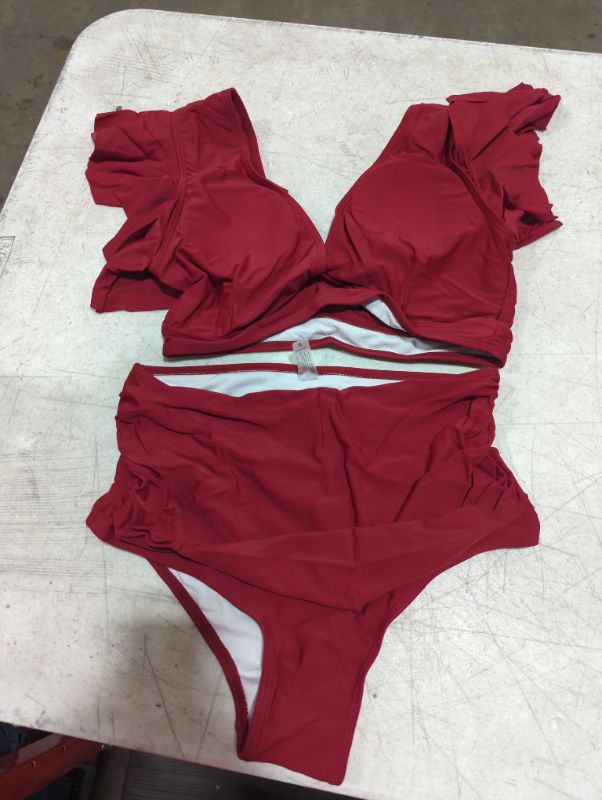 Photo 1 of 2 piece dark red women's swimsuit - M