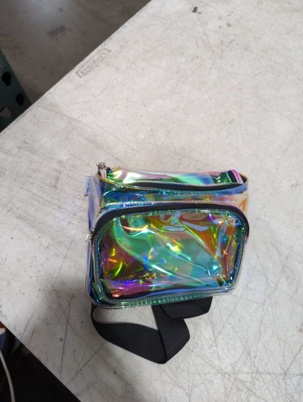 Photo 2 of Shiny Neon Fanny Bag for Women Rave Festival Hologram Bum Travel Waist Pack (Clear Iridescent)