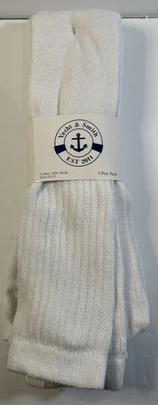 Photo 1 of 3 Pair Pack Yacht & Smith White 30" Long Tube Socks Size 10-13 CL00
