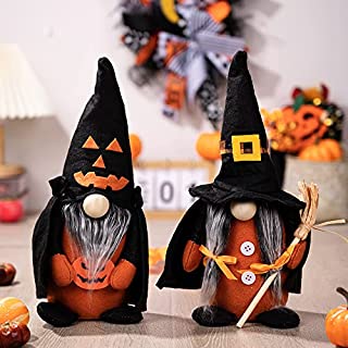 Photo 1 of 2Pcs Halloween Gnome Plush Decorations,Handmade Halloween Gnomes Holding Pumpkin Witch Broom Decor Swedish Tomte Stuffed Elf Leprechaun Doll Gnomes for Indoor Home Kitchen Tiered Tray Table Fireplace