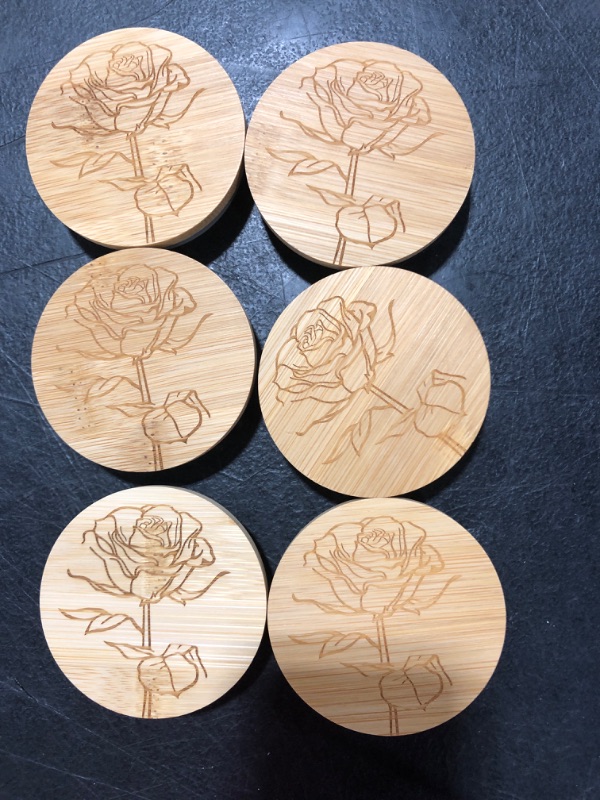 Photo 2 of 6 Pcs Oui Yogurt Jar Lids Set,Bamboo Wood Lids for Oui Yogurt Jars,Lids That Fit Oui Yogurt Jars With Silicone Sealing Ring and Rose Flower Pattern for Perfect Airtight Cookie Coffee Glass Storage Lid