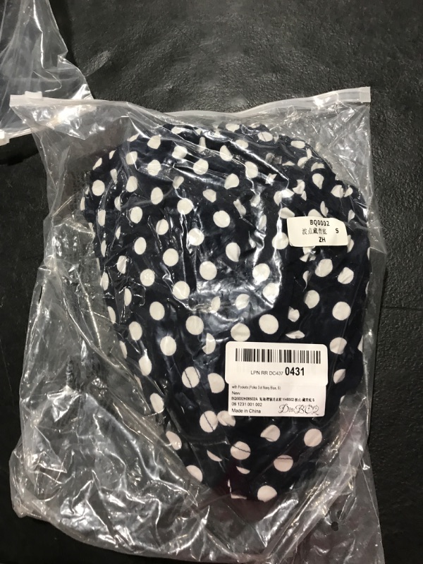 Photo 1 of DouBCQ Women's Casual Flowy Pleated Loose Dresses with Pockets Short Sleeve Small Polka Dot Navy Blue