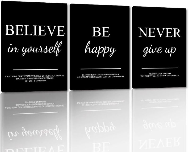 Photo 1 of Inspirational Office Paintings Never Give Up Posters and Prints Black and White Nordic Western Wall Decor HD Print for Living Room Bedroom Home Wall Hangings Framed-12 inch x16 inch x 3 pcs 