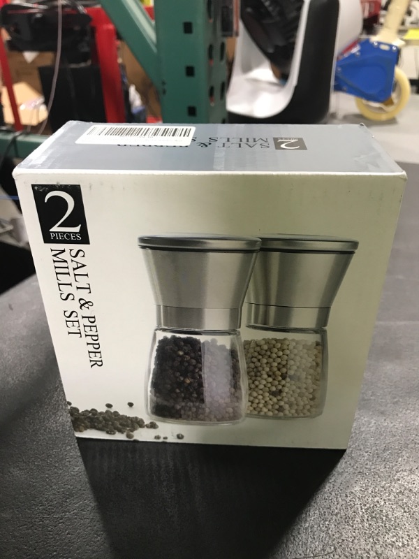 Photo 2 of 2 Pcs Salt and Pepper Shakers, Elegant Pepper and Salt Grinder, Manual with Precision Adjustable Thickness, Home Spice Pitcher, Salt and Pepper Grinder, Stainless Steel.