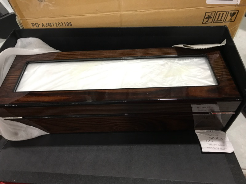 Photo 1 of BEWISHOME Watch Box for Men - Luxury Watch Case, Real Glass Top, Smooth Faux Leather Interior, 6 Slot Watch Organizer,Brown SSH06Y