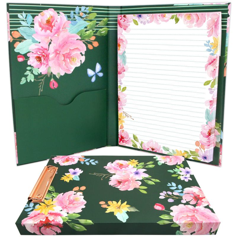 Photo 1 of Glitter Rose Floral Clipboard Folio with Lined Floral Notepad 13 X 9.25 Floral Fold-able Clipboard Office School Home Supply Style B