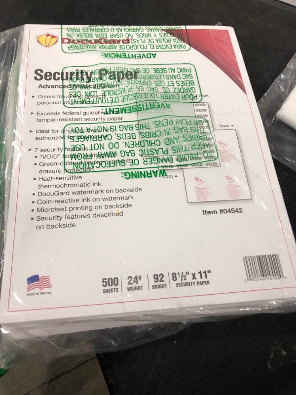 Photo 2 of DocuGard Advanced Medical Security Paper for Printing Prescriptions and Preventing Fraud, CMS Approved, 7 Security Features, Laser and Inkjet Safe, Green, 8.5 x 11, 24 lb., 500 Sheets (04542) Green 500 Sheets Advanced, 7 Features