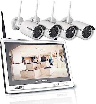 Photo 1 of 1080P Wireless Security Camera System with 12" LCD Monitor, 8CH NVR Kit 4pcs 2MP FHD Bullet IP Cameras, Night Vision, Motion Detection, Waterproof, Outdoor & Indoor Surveillance Cameras, No Hard Drive