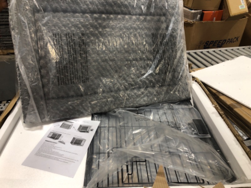 Photo 1 of Megidok Wooden Dog Crate Furniture with Cushion, Dog Crate End Table with Tray, Double Doors Dog Crate Furniture Style, Decorative Dog Kennels Indoor for Large Dog-Rustic Style, 37.5 * 25 * 25 inch 37.5"L*25"W*25"H Brown