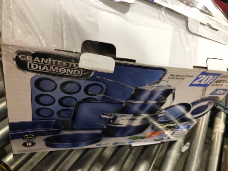 Photo 1 of Granitestone 20 Piece Cookware Set Nonstick Pots and Pans Set Bakeware Set with Ultra Nonstick Durable Mineral & Diamond Coating 100% PFOA PFAS Free Cookware, Metal Utensil Oven & Dishwasher Safe-Blue