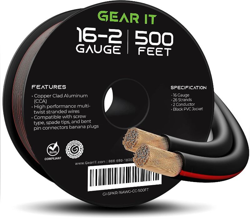 Photo 1 of 16AWG Speaker Wire, GearIT Pro Series 16 Gauge Speaker Wire Cable (500 Feet / 152.4 Meters) Great Use for Home Theater Speakers and Car Speakers, Black
