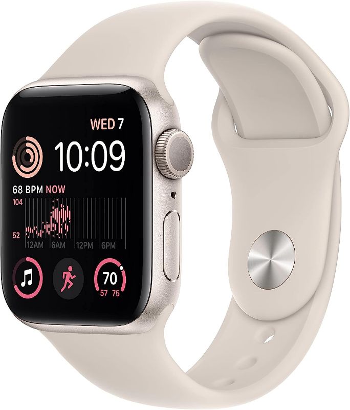 Photo 1 of Apple Watch SE (2nd Gen) [GPS 40mm] Smart Watch w/Starlight Aluminum Case & Starlight Sport Band - S/M. Fitness & Sleep Tracker, Crash Detection, Heart Rate Monitor, Retina Display, Water Resistant
