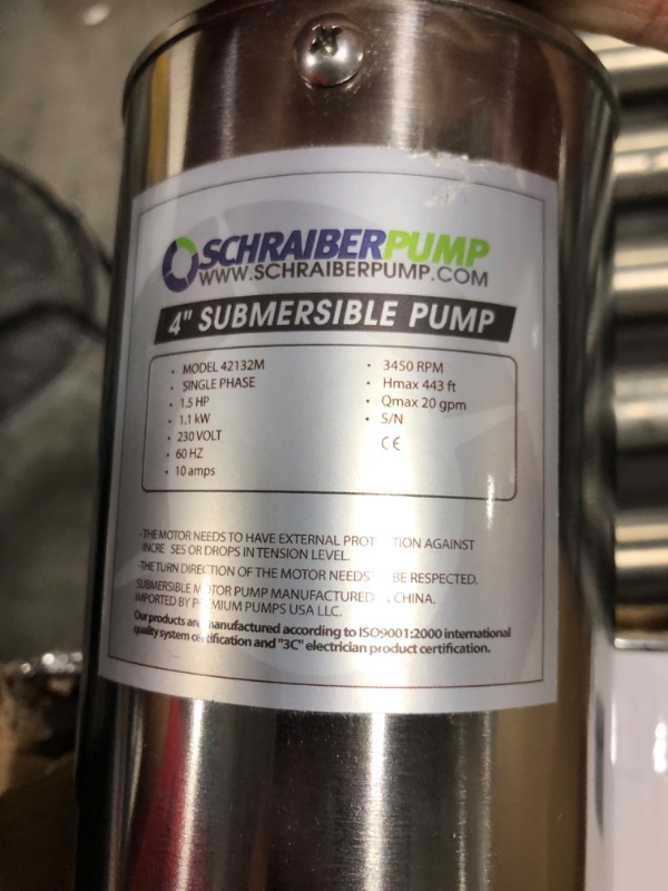 Photo 5 of SCHRAIBERPUMP 4" SUBMERSIBLE DEEP WELL PUMP 1.5HP 230v 443FT 21GPM w/control box 2 Year WARRANTY - STAINLESS STEEL DISCHARGE, CASING AND FLANGES - model 42132M