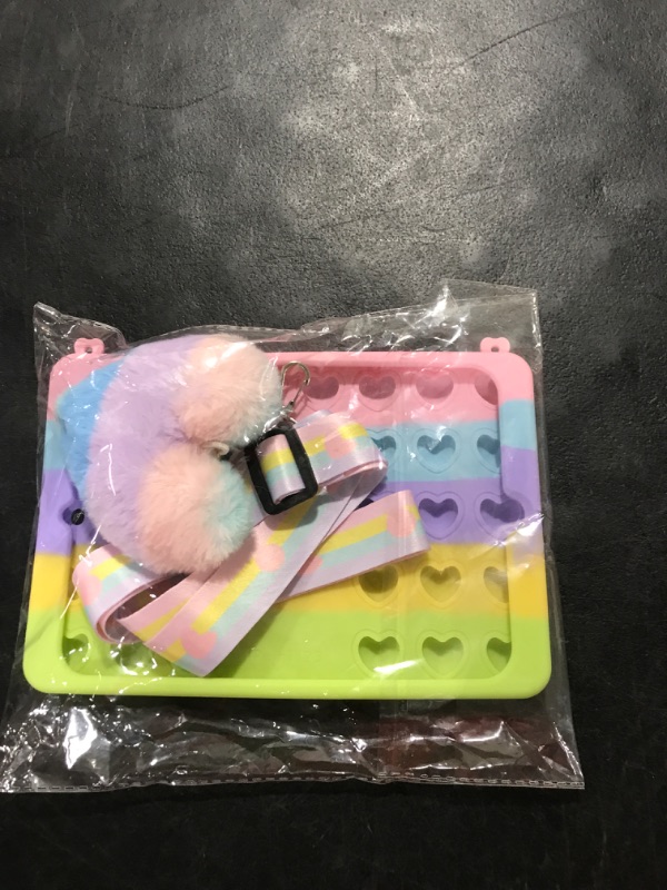 Photo 2 of [Lovely Rainbow Heart ] Kid‘s iPad Case Cute Silicone Case for iPad Mini 1/2/3 with Kickstand, Shoulder Strap and Pendant