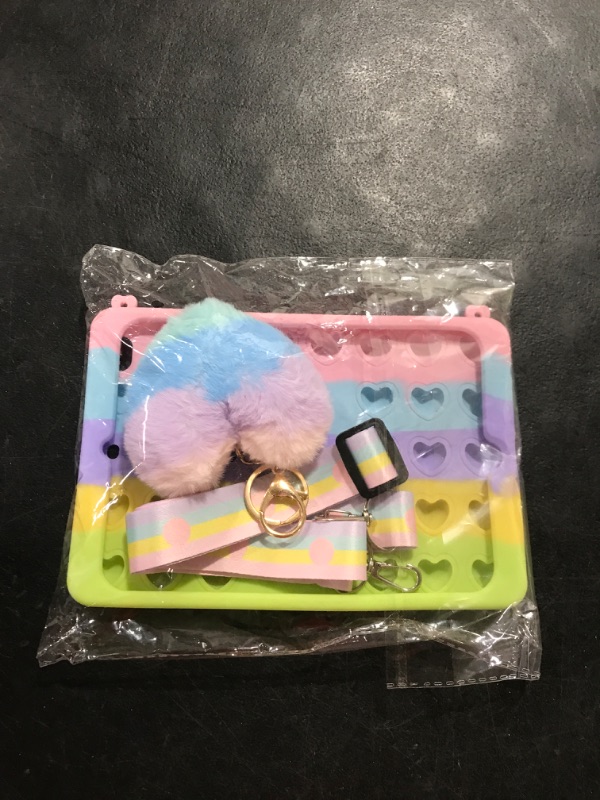 Photo 2 of [Lovely Rainbow Heart ] Kid‘s iPad Case Cute Silicone Case for iPad Mini 1/2/3 with Kickstand, Shoulder Strap and Pendant