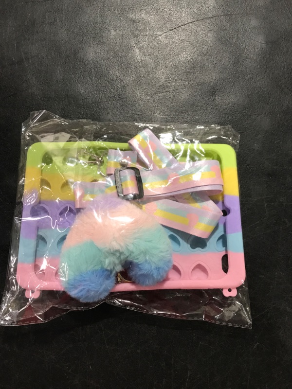 Photo 2 of [Lovely Rainbow Heart ] Kid‘s iPad Case Cute Silicone Case for iPad Mini 1/2/3 with Kickstand, Shoulder Strap and Pendant 