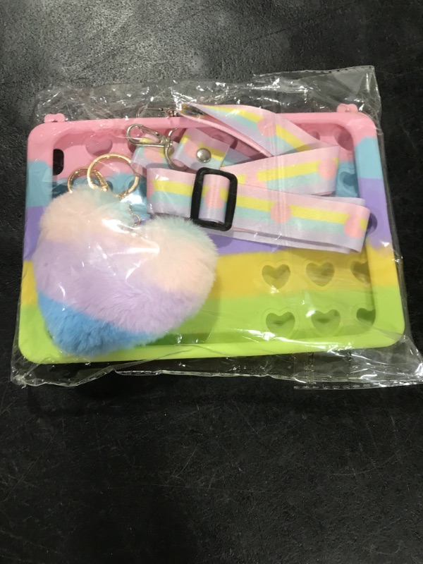 Photo 2 of [Lovely Rainbow Heart ] Kid‘s iPad Case Cute Silicone Case for iPad Mini 1/2/3 with Kickstand, Shoulder Strap and Pendant