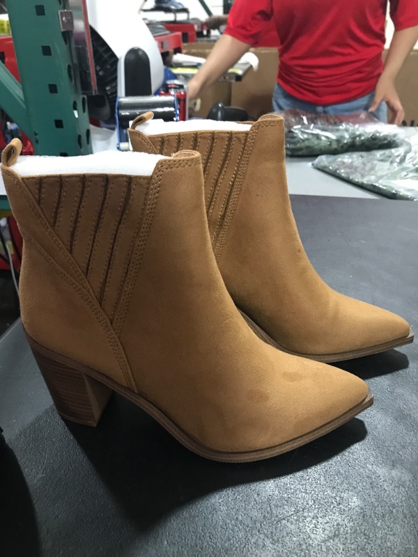 Photo 2 of Coutgo Womens Pointed Toe Ankle Boots Chunky Stacked Block Mid Heel Western Chelsea Booties