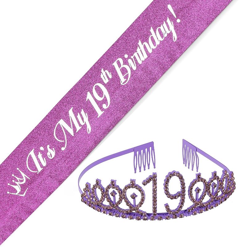 Photo 1 of 19th Birthday, 19th Birthday Gifts, 19th Birthday Crown, 19th Birthday Sash and Crown, 19th Birthday Tiara for Women, 19th Birthday Tiara, 19th Birthday Sash, 19th Birthday Decorations for Women