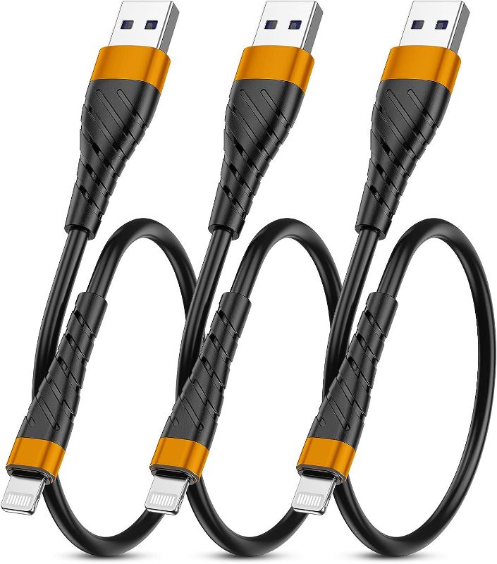 Photo 1 of Apple MFi Certified Short iPhone Charger Cable 3 Pack 1 Ft, 12 inch Lightning Charging Cord, Fast 2.4A iPhone Data Cord Compatible with iPhone12/11/XS/Max/XR/X/8/8P/7P/6/iPad - Orange