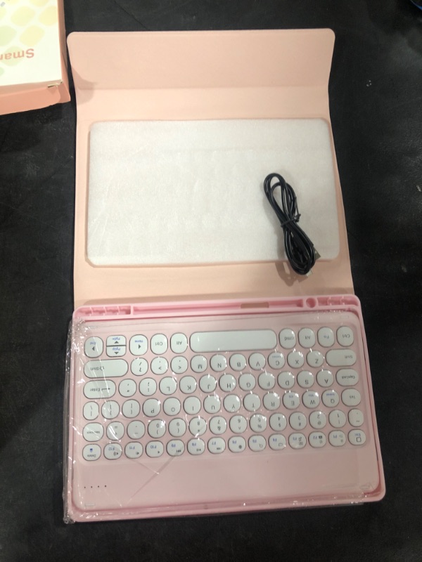 Photo 2 of Keyboard Case for Galaxy Tab A7 10.4" 2020 Model (SM-T500/T505/T507) Cute Round Key Color Keyboard Wireless Detachable BT Keyboard Cover with Pencil Holder (Pink) Galaxy Tab A7 10.4'' (2020) Pink