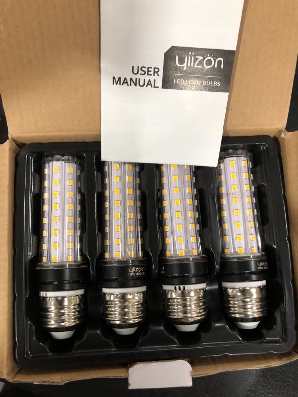 Photo 2 of Yiizon E26 LED Corn Bulbs 15W, Candelabra LED Light Bulbs, 3000K Warm White, 1500LM, 120W Incandescent Equivalent, Edison Screw LED Light Bulbs Non-dimmable,4-Pack E26-3000K Warm White