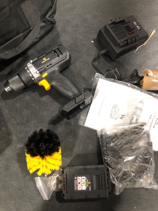 Photo 1 of Cordless Drill, 20V Max Lithium-Ion Drill Driver Kit with 2 Variable Speeds, 41pcs Accessories, 16+1 Torque Setting, Built-in LED for Drilling Wood, Soft Metal, Plastic, C P CHANTPOWER

