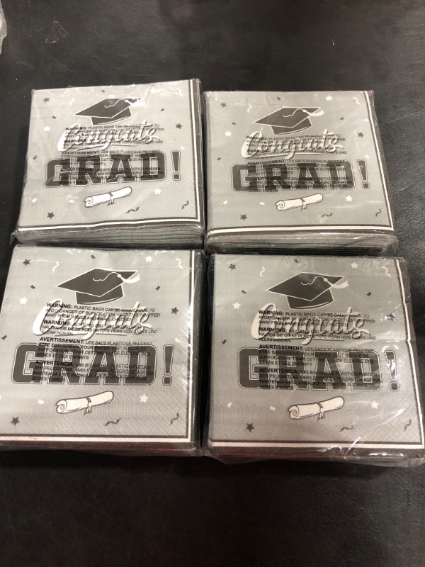 Photo 1 of Gatherfun Graduation Party Disposable Napkins Paper Napkins for College High School Graduation 3-Ply 50 Pack Silver Gray 4 PACKS OF 50CT