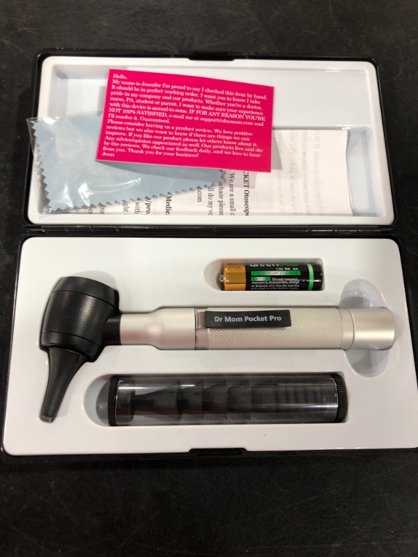 Photo 2 of 4th Generation Doctor Mom LED Pocket Pro Otoscope with both Adult and Pediatric Disposable Specula Tips, Battery, and Protective Hard Plastic Case