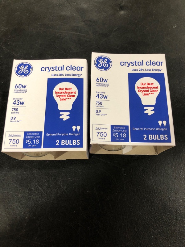 Photo 2 of 2 BOXES GE 43W 43 = 60 Watt Output Crystal Clear A19 Medium Base Light Bulbs (4)

