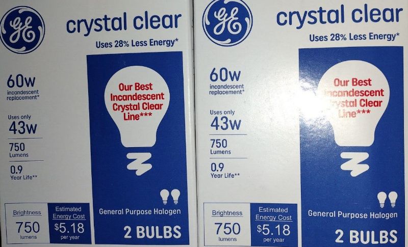 Photo 1 of 2 BOXES GE 43W 43 = 60 Watt Output Crystal Clear A19 Medium Base Light Bulbs (4)
