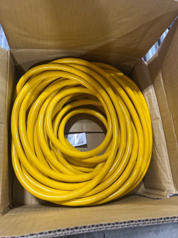 Photo 2 of 100 Foot Lighted Outdoor Extension Cord - 10/3 SJTW Yellow 10 Gauge Extension Cable with 3 Prong Grounded Plug for Safety - Great for Garden and Major Appliances