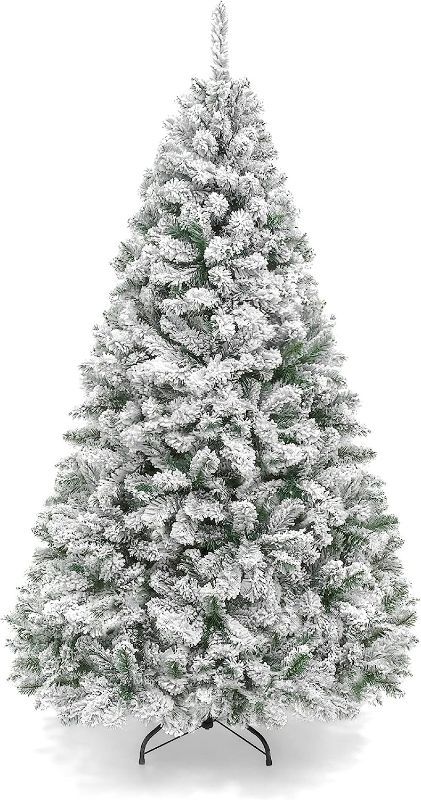 Photo 1 of 6ft Premium Snow Flocked Artificial Holiday Christmas Pine Tree For Home, Office, Party Decoration
