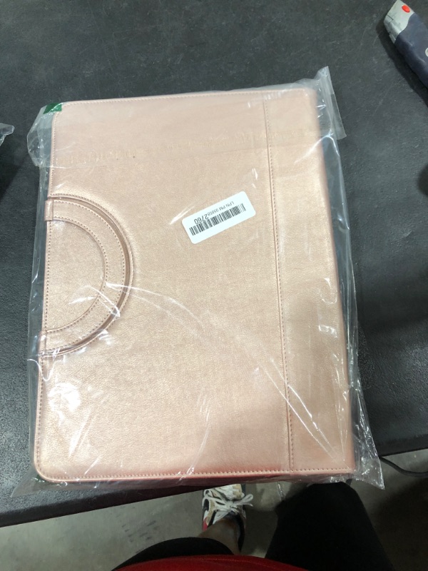 Photo 2 of Darolin Zippered Leather Padfolio Portfolio with [Hidden Handle] and [Clipboard], Business Conference Portfolio Organizer Notepad Folder, Portfolio Bag, Portfolio Padfolio for Women/Men (Rosegold)