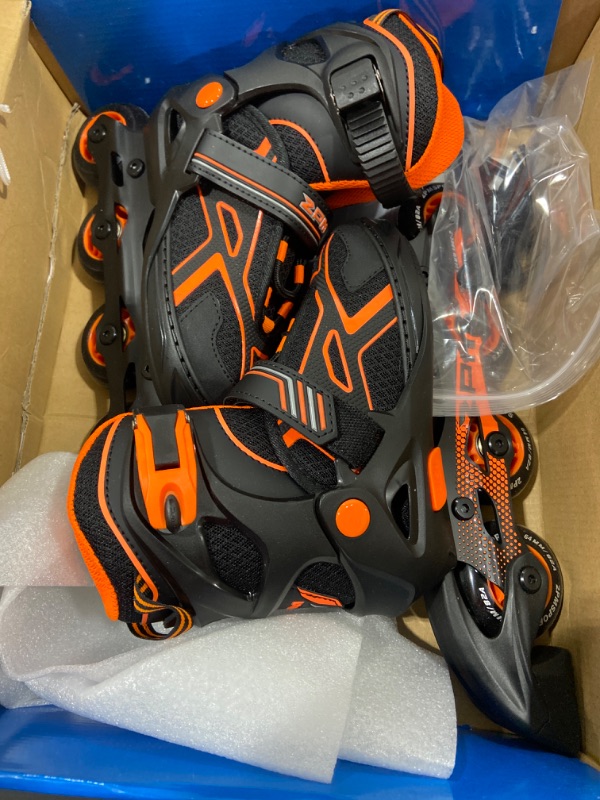 Photo 2 of 2PM SPORTS Torinx Orange/Red/Green Black Boys Adjustable Inline Skates, Fun Roller Blades for Kids, Beginner Roller Skates for Girls, Men and Ladies Orange Small - Little Kid (11C-1 US)