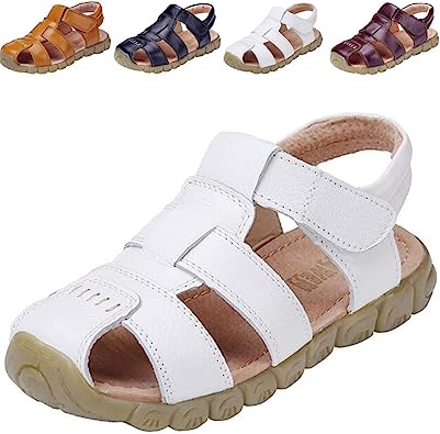 Photo 1 of Athlefit Boy's Girl's Sandals Closed Toe Toddler Leather Sandals Outdoor Sport Casual Sandals 6 Toddler 