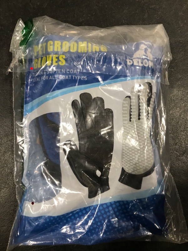 Photo 2 of ?Upgrade? Pet Grooming Gloves - DELOMO Cat Brushes Gloves for Gentle Shedding - Efficient Pets Hair Remover Mittens - Dog Washing Gloves for Long and Short Hair Dogs & Cats & Horses - 1 Pair 1A Blue- 1 Pair One Size