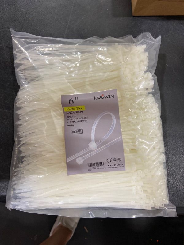 Photo 2 of 1000 Pack 6 Inch Bulk KOOWIN Nylon Plastic Cable Zip Ties Small Wire Wraps White 6 inch 18 lb (1000 pcs) White