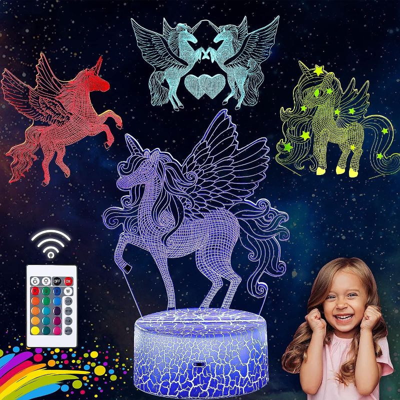 Photo 1 of 4 PCS Unicorn Night Light, 16 Colors Changes with Remote Control, 3D Illusion Lamp Unicorn Lights for Kids Room, Nice Dream Unicorn Night Light for Kids, Best Gifts for Boys and Girls.