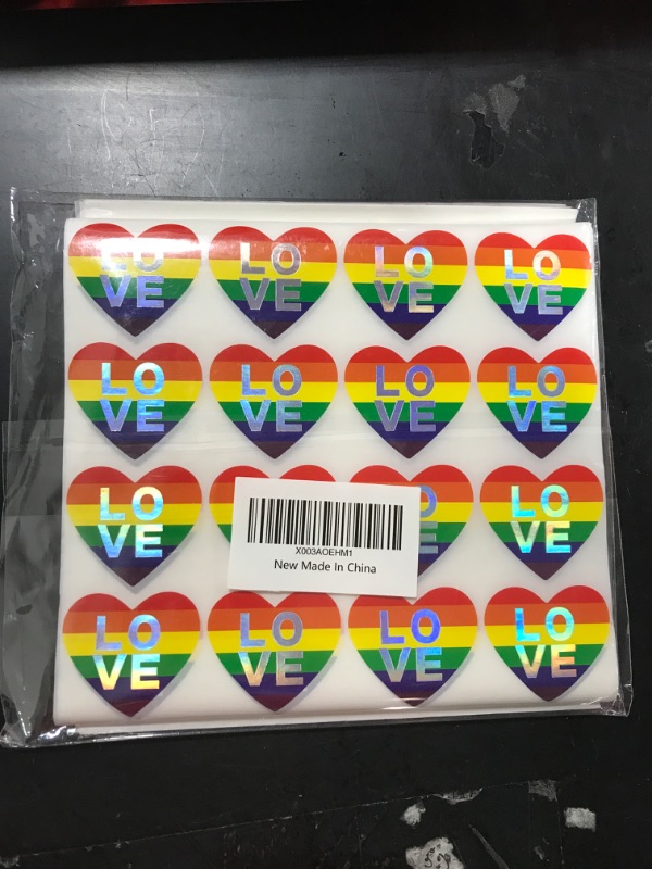 Photo 2 of 1000 Pcs LGBTQ Pride Heart Sticker Lesbian Gay Bisexual Sticker LGBT Rainbow Flag Sticker Gay Pride Car Decal LGBTQ Sticker Paper Decal Sticker for Pride Parade (Love Style with Holographic Effect)