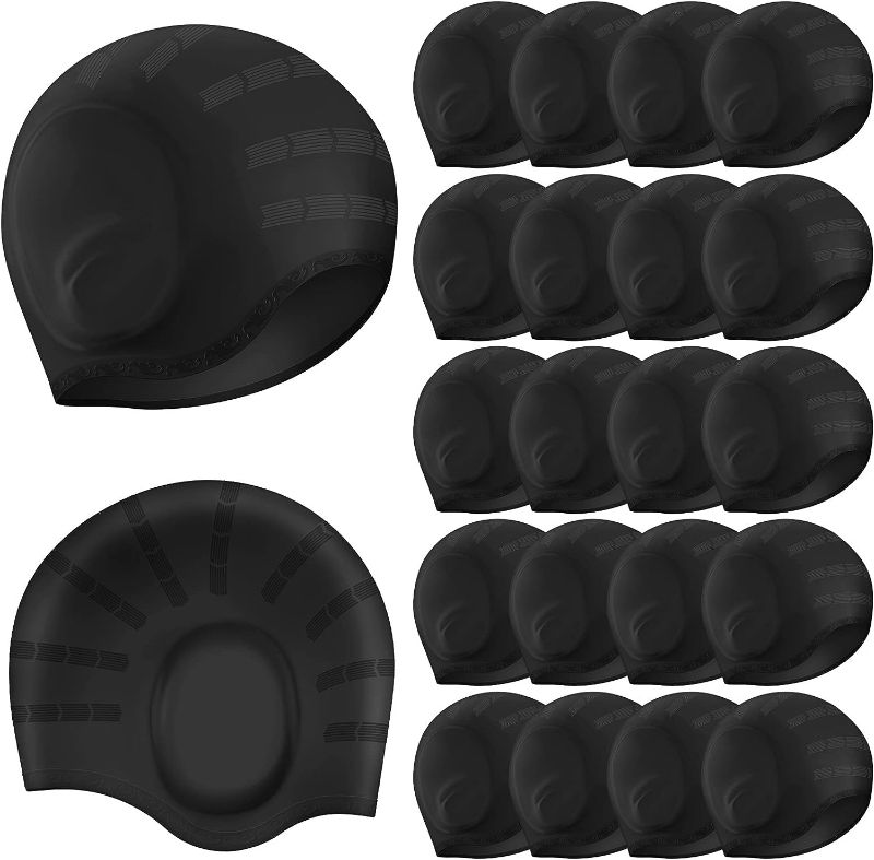 Photo 1 of 24 Pcs Silicone Swimming Cap High Elasticity Swim Hats with Ear Protection Thick 