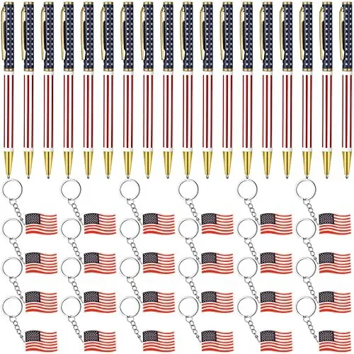 Photo 1 of Sabary 36 Pcs American Flag Pen with 36 Pcs Flag Keychains Independence Day Ballpoint Pens 4th of July Patriotic Gel Ink Pen Key Chains for Kids USA Party Favors Memorial Veterans Day Gift Souvenirs