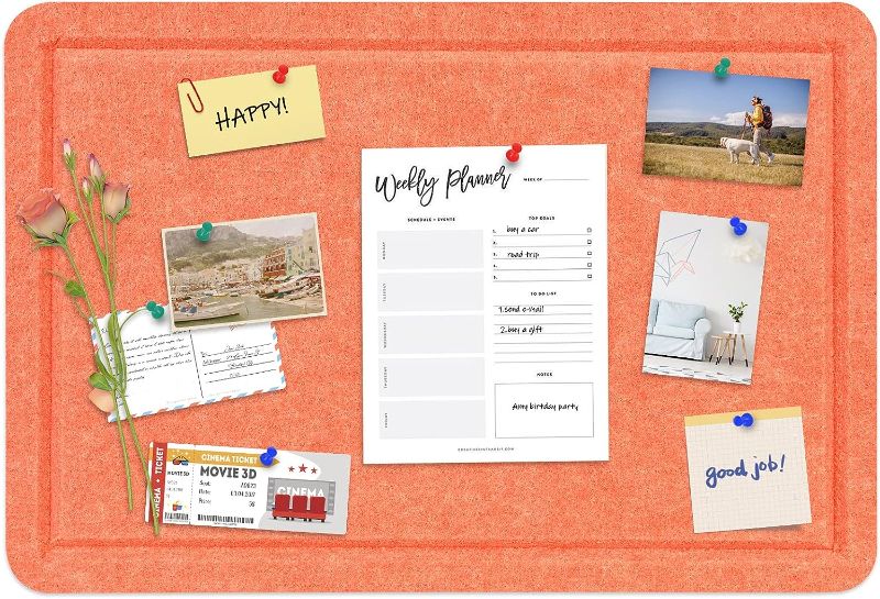 Photo 1 of Large Bulletin Board Felt Pin Board Message Board Notice Board Memo Board Display Bulletin Board For Walls Bedrooms Offices Home School Workshop 11.8''x 15.7'' ORANGE