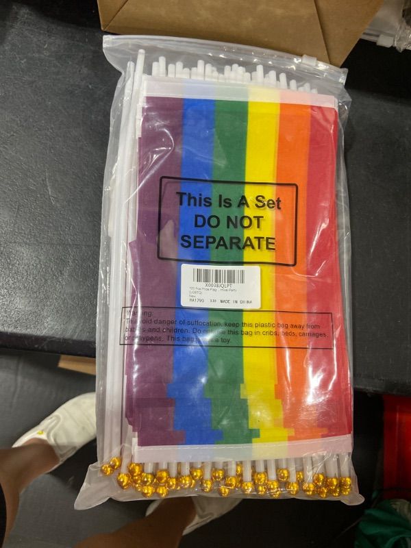 Photo 1 of 120 Pcs Pride Flag Decorations Lgbtq Rainbow 68 Feet 80 Pcs Gay Pride String Flag Banners and 40 Pcs Small Hand Flags with Sticks, Assorted Flags for Gay Parade Festival Carnival Party (LGBTQ) Purple,Rainbow,White,Yellow