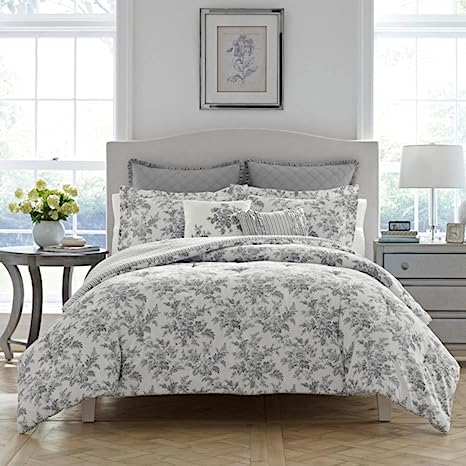 Photo 1 of 3pc Set Annalise Gray Floral Cotton KING Comforter Shams Set
