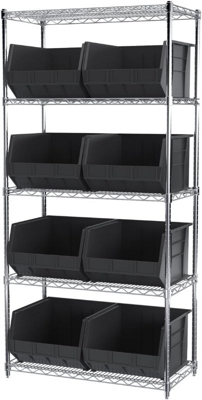 Photo 1 of 3 pack, AkroBins Plastic Hanging Stackable Storage Organizer Bin, 18-Inch x 16-Inch x 11-Inch, Black