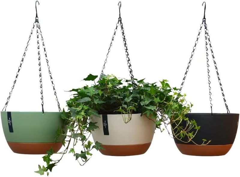 Photo 1 of 3 Pack Plastic Hanging Planters Set ,8.3 Inch Hanging Flower Plant Pot